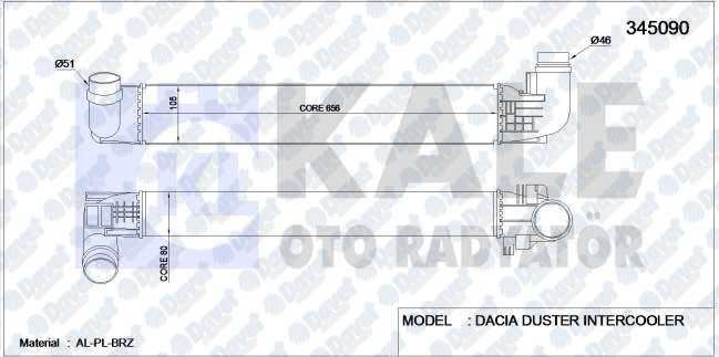 KALE 345090 Turbo Radyatoru (Intercooler) Dacia Duster 1.5dci 10> (Al/Pl/Brz)